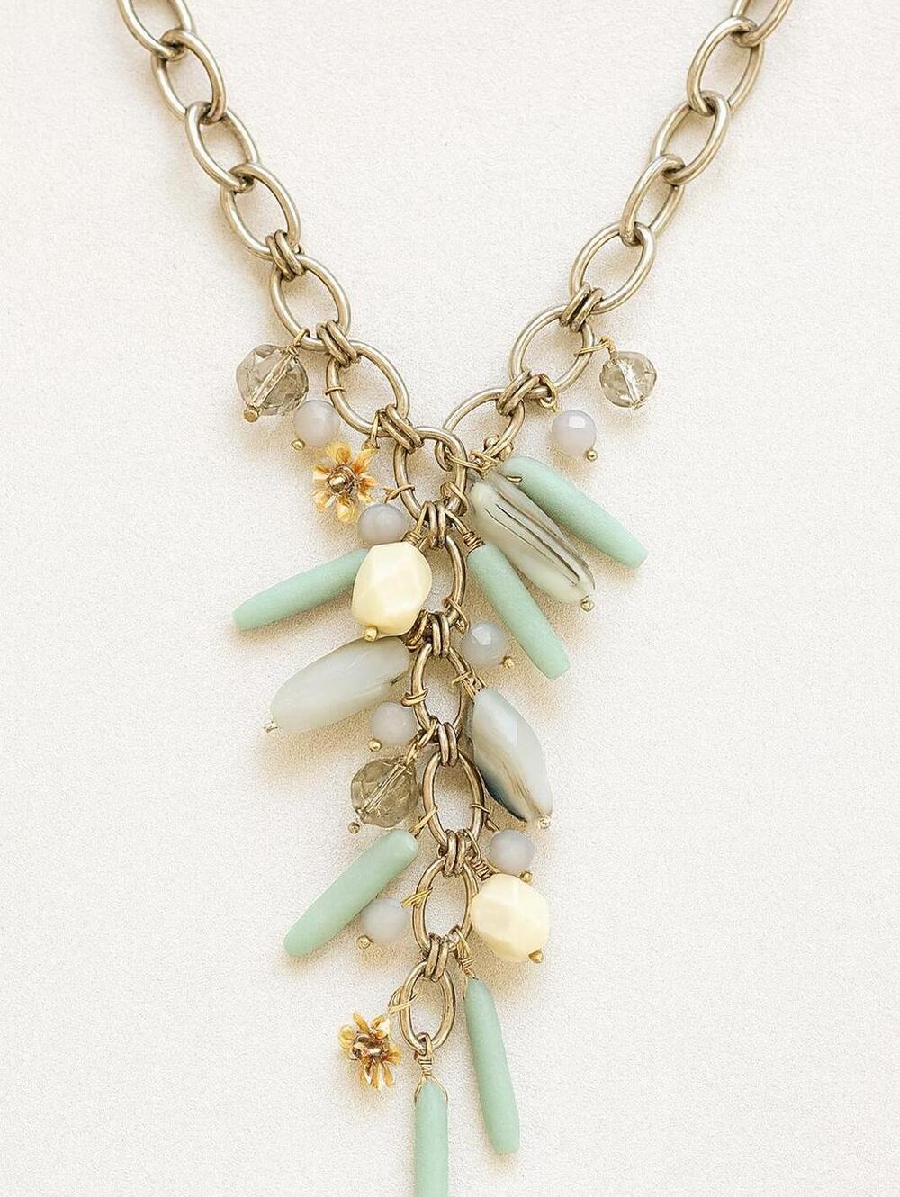Anthropologie Wooden Resin Beads Flower Necklace
